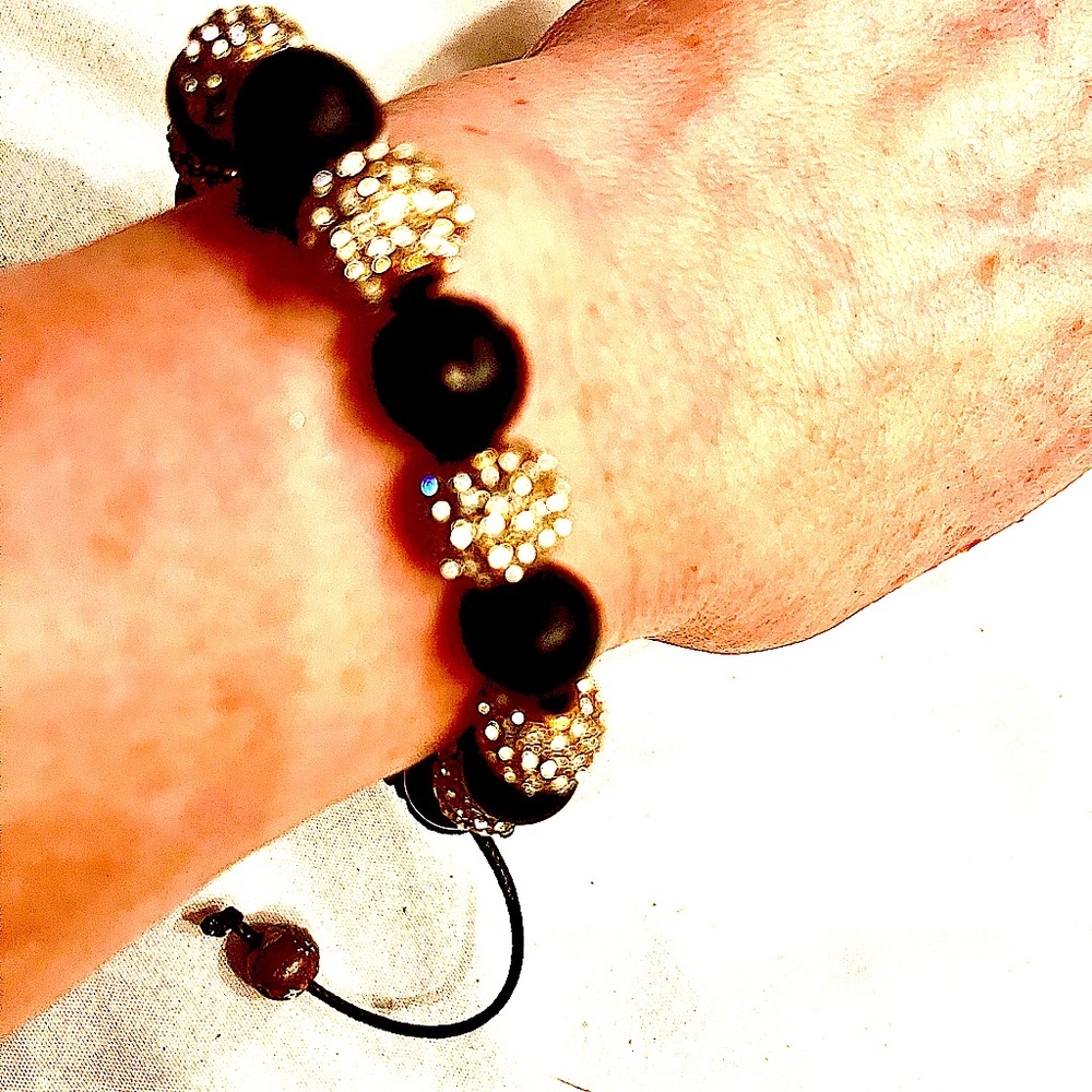 Brazilian beaded adjustable bracelet! Black obsidian beads, stone of PROTECTION
